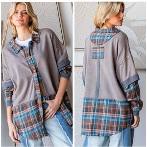 Oli and Hali Plaid Patchwork Button-Up Shacket